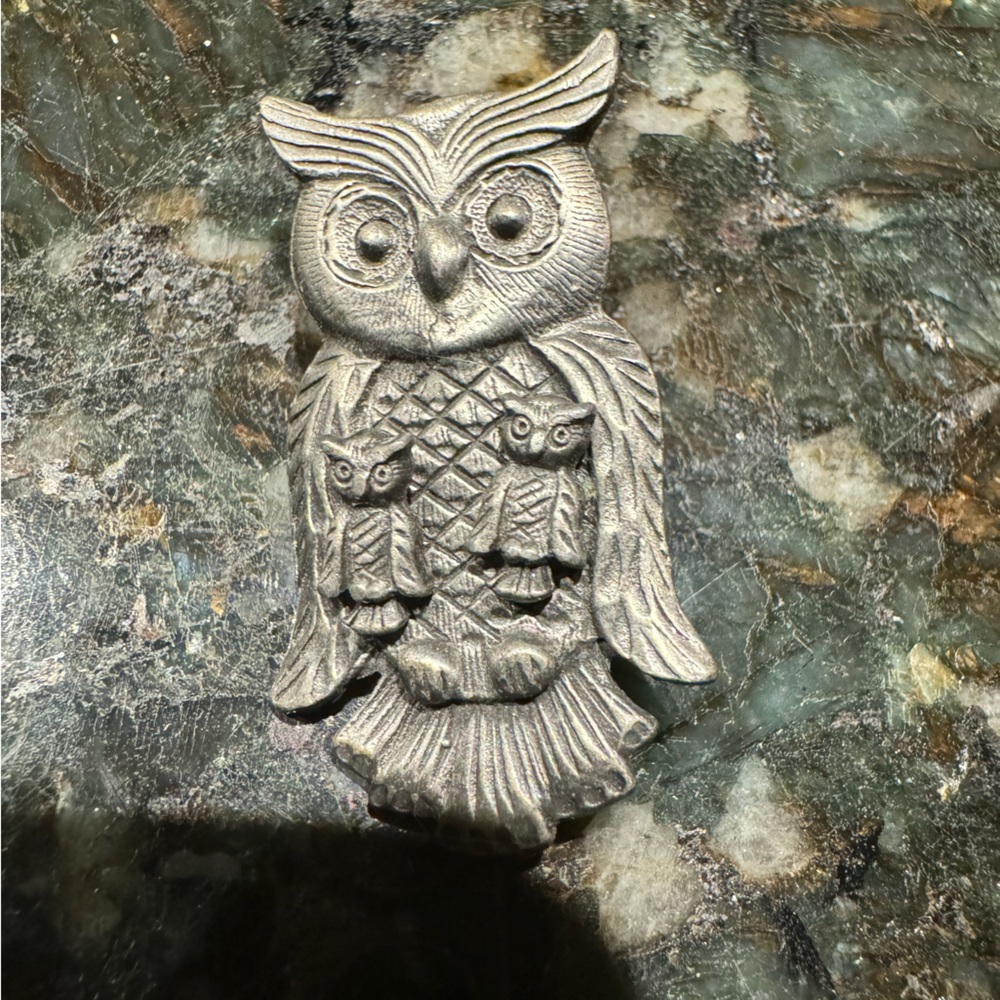 Vintage Torino Pewter Owl Set Broochā Earrings Pin